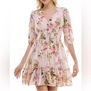 Taylor Pink Floral Dress with Ruffle Detail